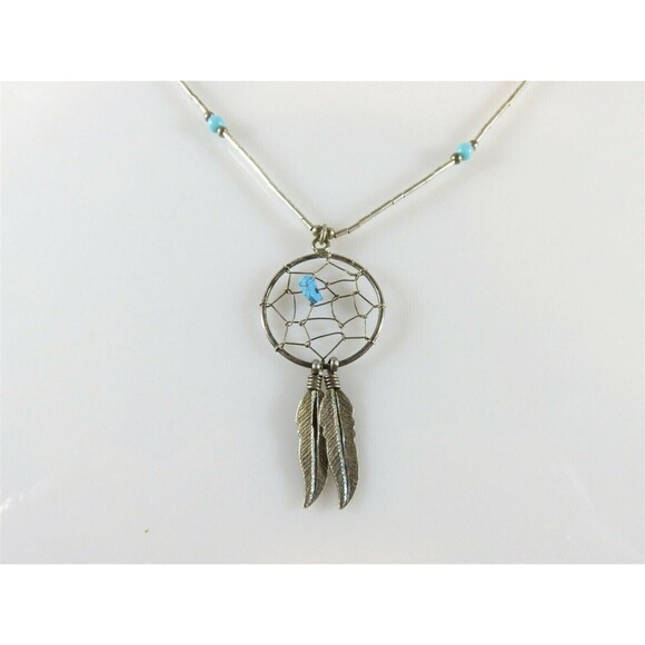 Liquid Silver Dream Weaver 18.5" Turquoise Necklace Sterling Silver - Picture 1 of 9